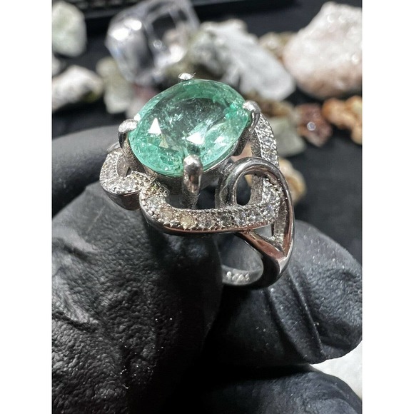 Natural Emerald Promise Ring Starling Silver Handmade Jewelry 7.25 size Custom - Picture 2 of 8